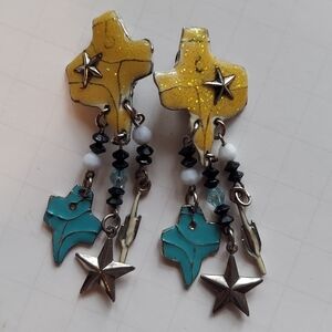 Antique Texas sparkly dangle clip on earrings